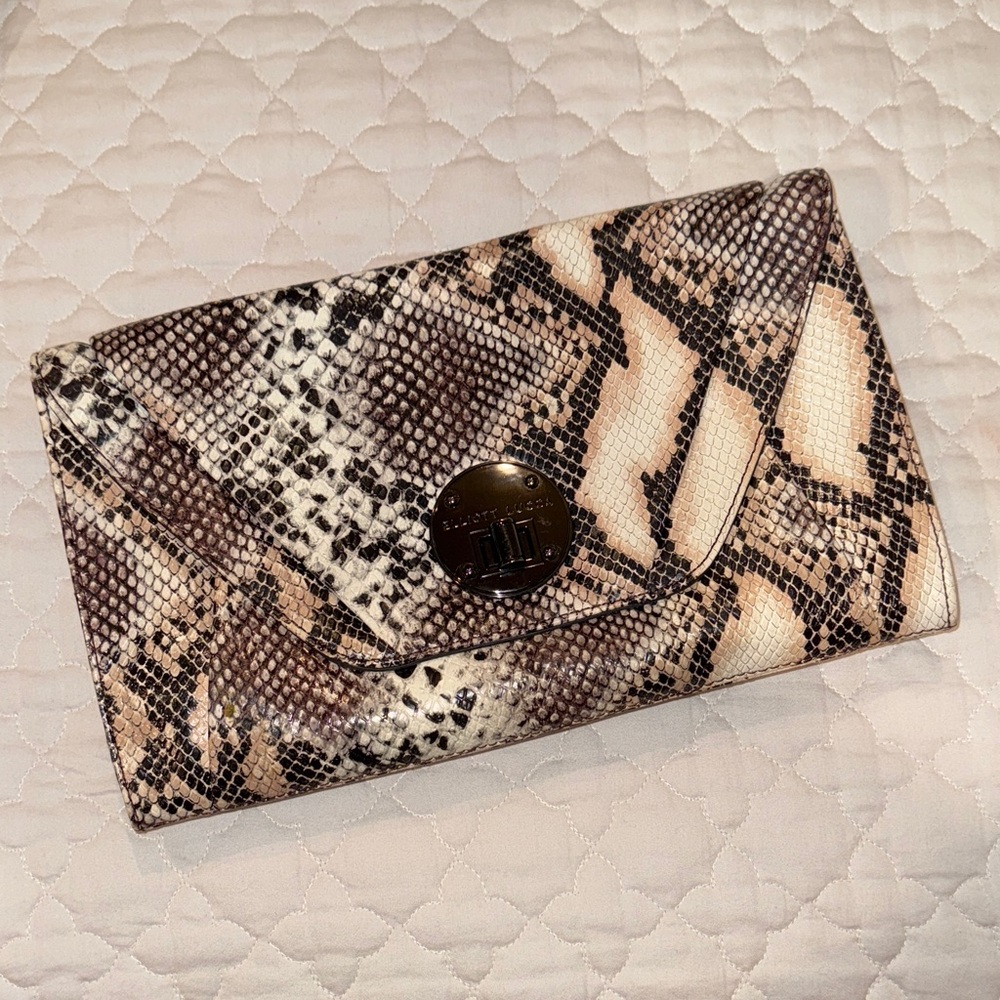 Snakeskin Clutch with Metal Accent